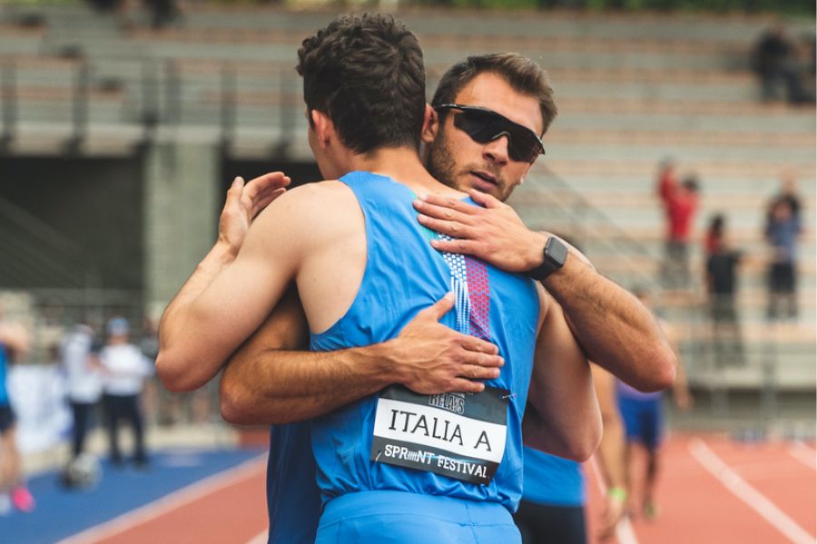Marco Ricci e, di spalle, Filippo Tortu (foto Bonanni/Florence Sprint Festival)