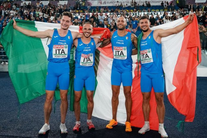 Staffetta 4x100 oro europei di Roma (foto Grana/FIDAL)