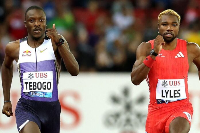 Letsile Tebogo-Noah Lyles (foto Getty Images Sport/Alexander Hassenstein) Letsile Tebogo-Noah Lyles (foto Getty Images Sport/Alexander Hassenstein)